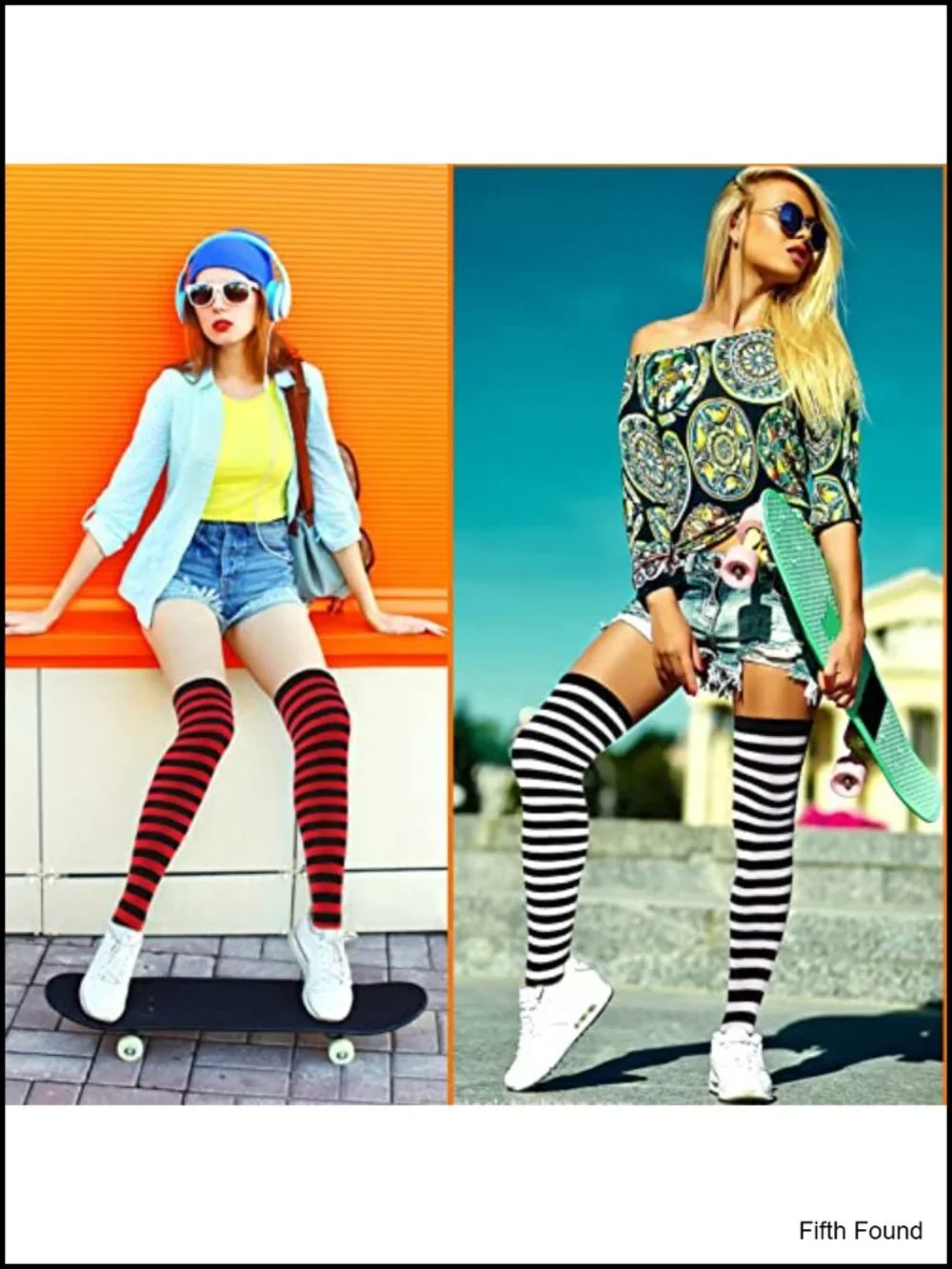 Striped Knee High Socks & Fingerless Gloves Set for Halloween Costume